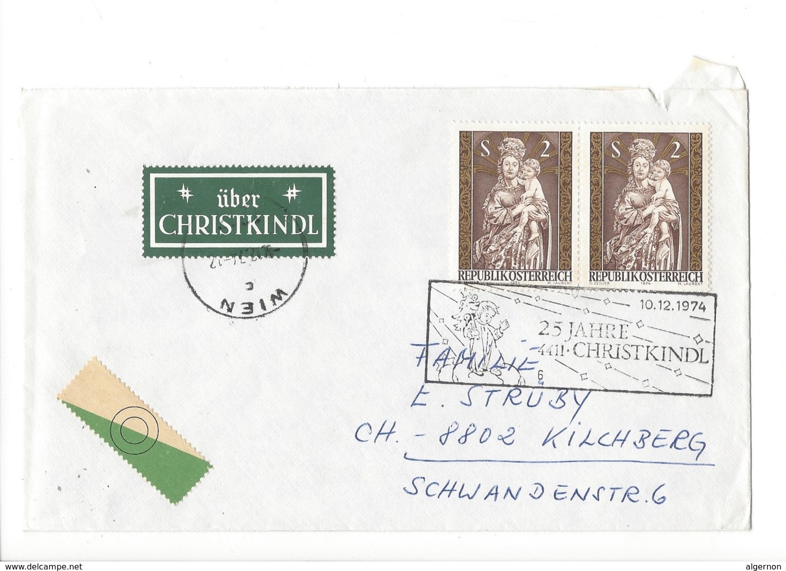 24173 - Christkindl 10.12.1974  Cover Lettre Pour Kilchberg + Vignettes - Noël