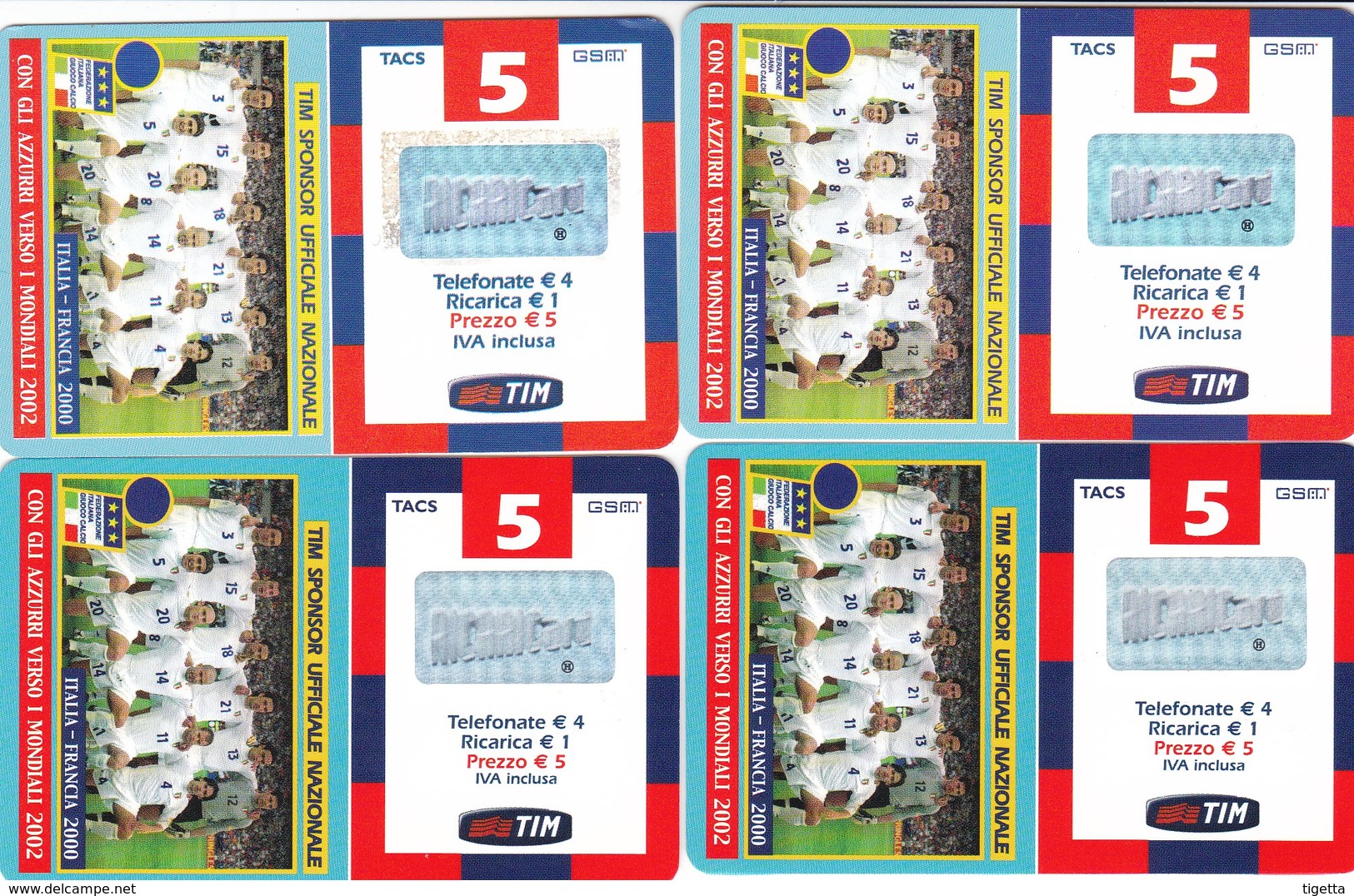 LOTTO 43 DI N° 4 SCHEDE PREPAGATE & RICARICHE "TIM CON GLI AZZURRI VERSO IL MONDIALE 2002" TUTTE DIVERSE - [2] Tarjetas Móviles, Prepagadas & Recargos