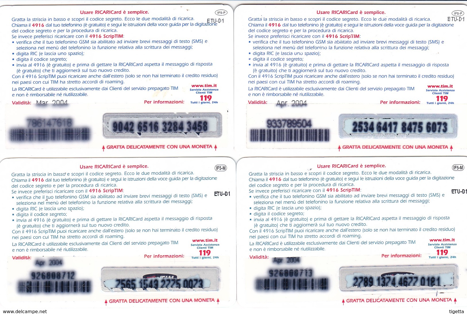 LOTTO 43 DI N° 4 SCHEDE PREPAGATE & RICARICHE "TIM CON GLI AZZURRI VERSO IL MONDIALE 2002" TUTTE DIVERSE - GSM-Kaarten, Aanvulling & Voorafbetaald