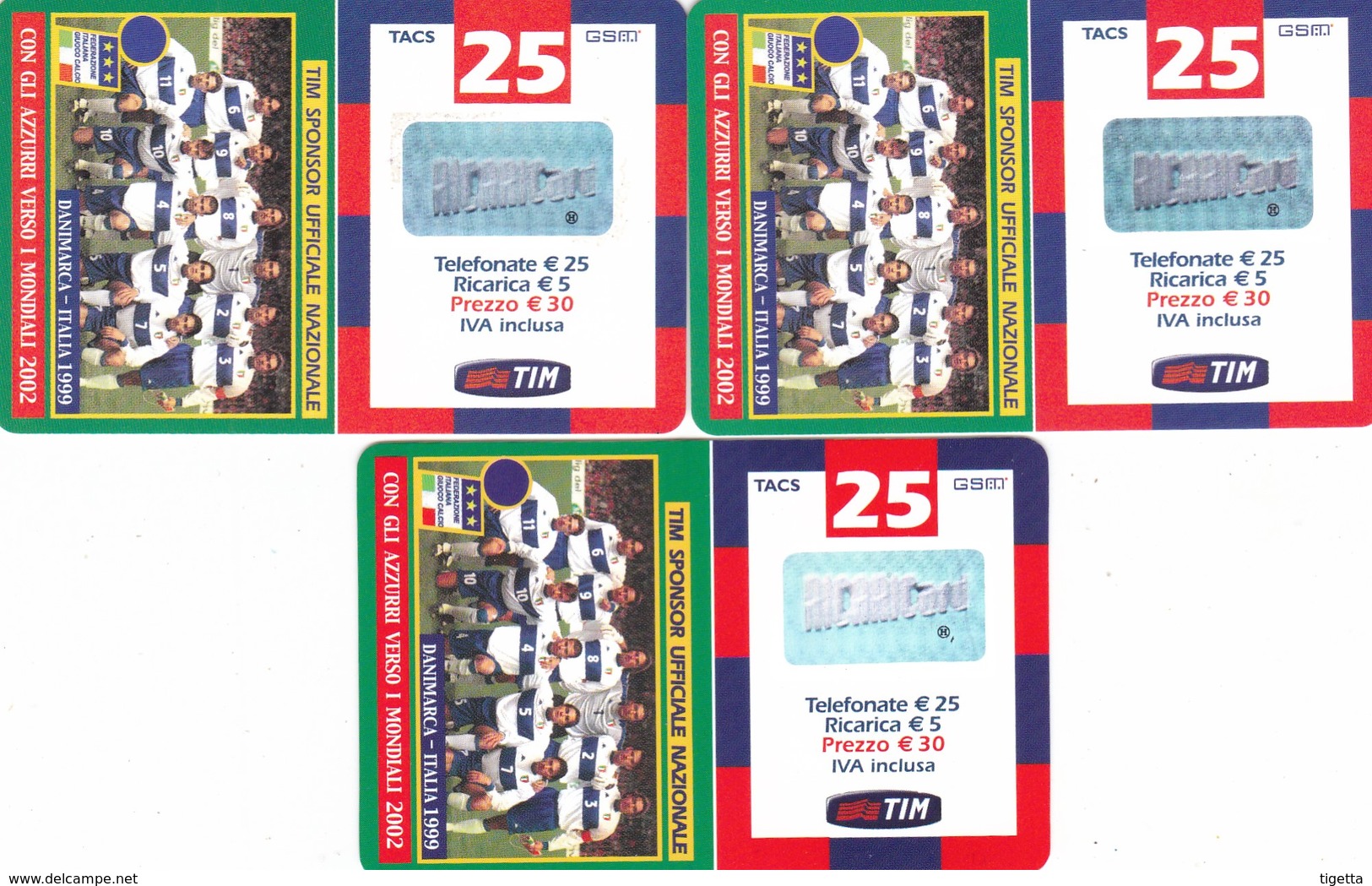 LOTTO 44 DI N° 3 SCHEDE PREPAGATE & RICARICHE "TIM CON GLI AZZURRI VERSO IL MONDIALE 2002" TUTTE DIVERSE - Schede GSM, Prepagate & Ricariche