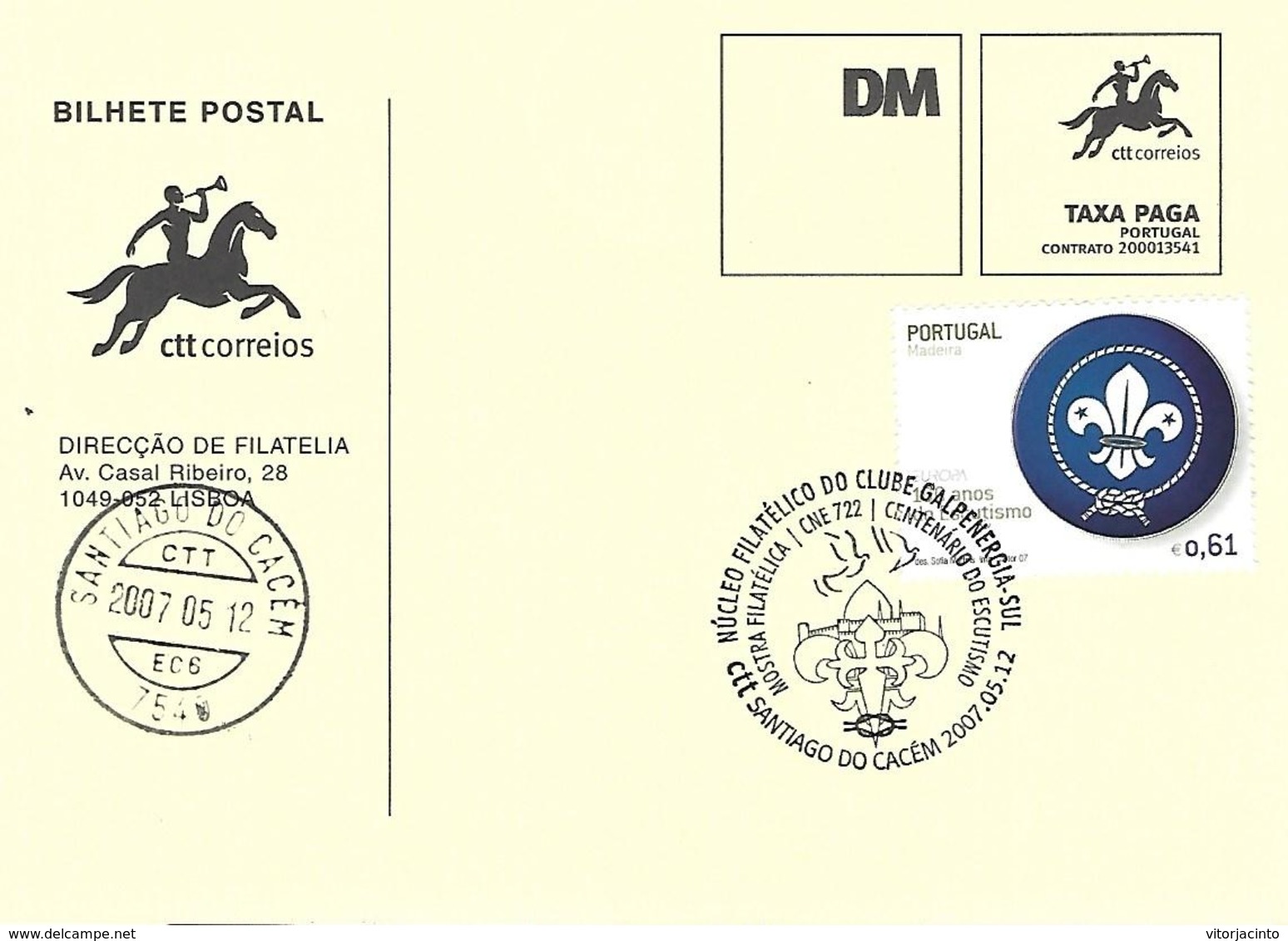 PORTUGAL - PAP - Postmark - Scouting Centenary 2007 (Direct Mail - Official Postcard Announcement) - Non Classés