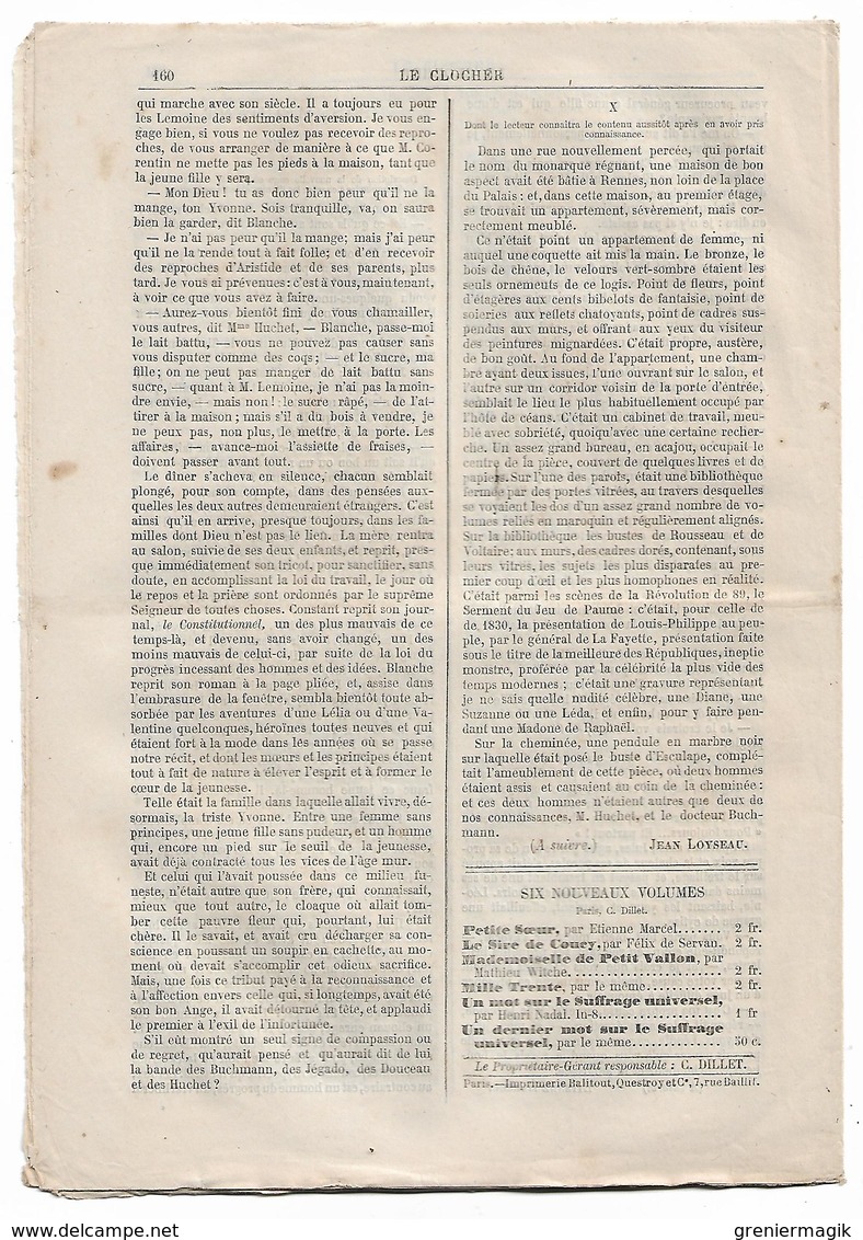 Journal Le Clocher N°10 Du 04/09/1875 Jean Loyseau - Château D'Ostie Et Château De Palestrina- Nouvelles De Rome... - 1850 - 1899