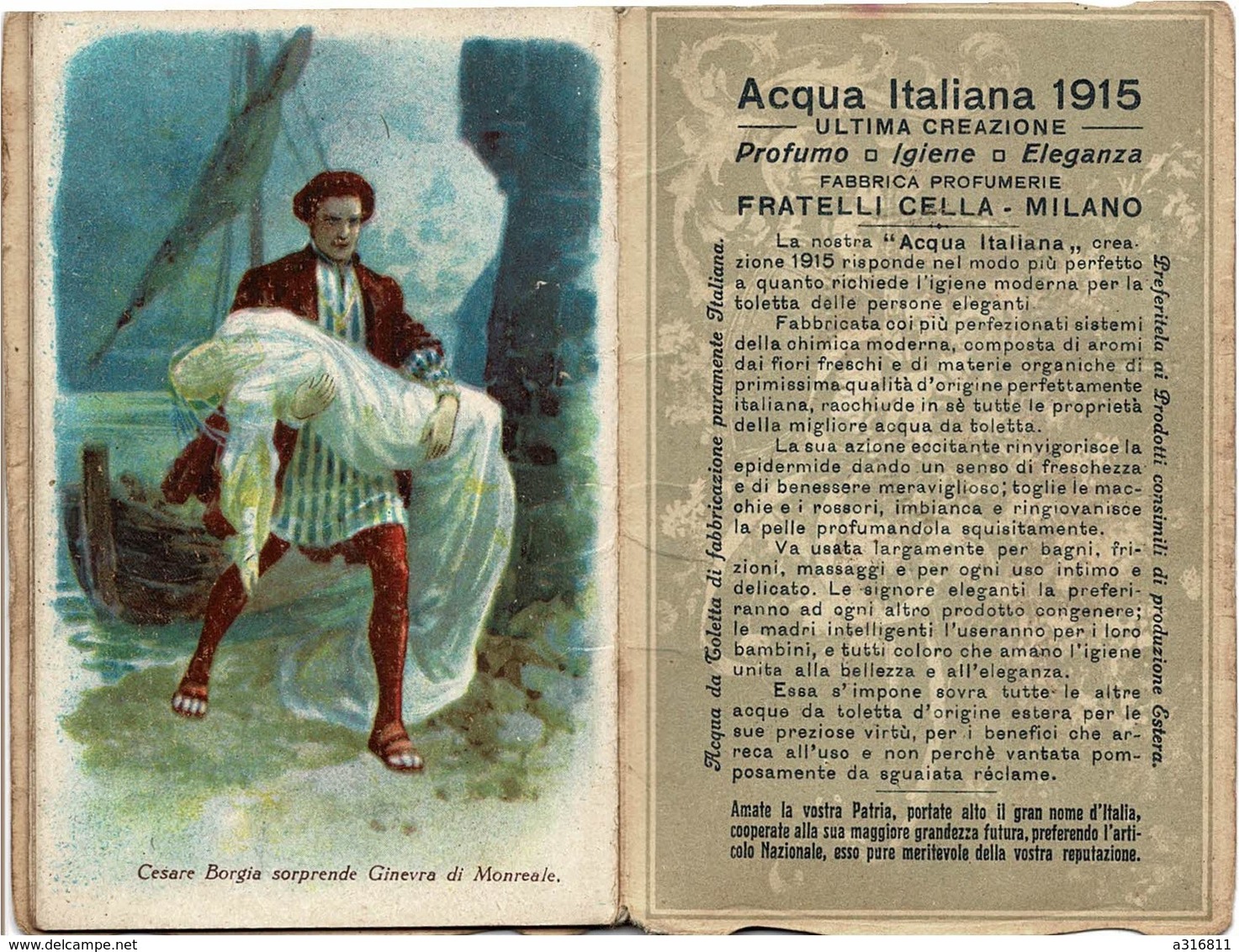 CALENDRIER DE 1919   Profumeria Fratelli Cella Milano  1919 - Petit Format : 1901-20