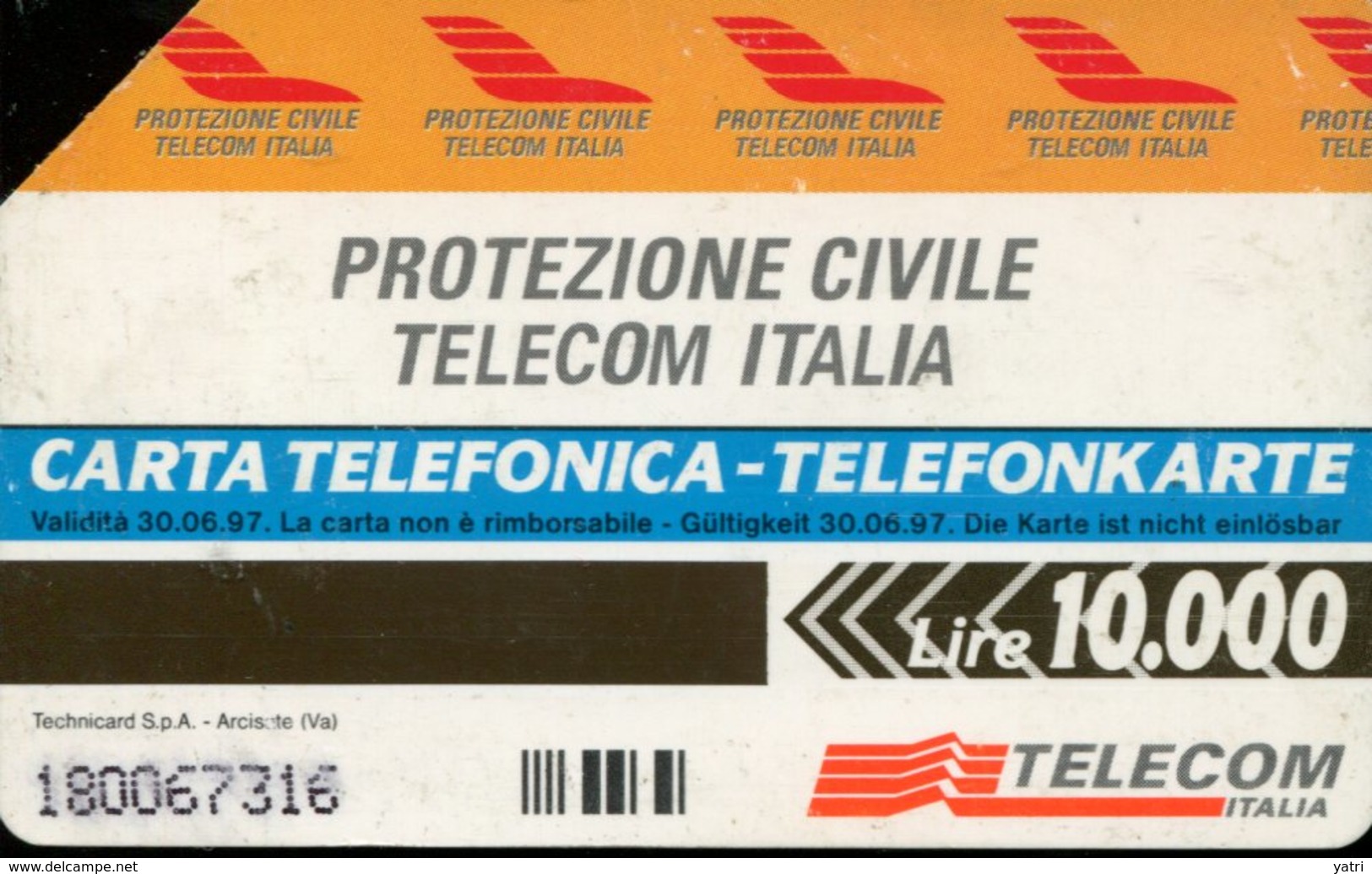 Scheda Telefonica "Protezione Civile" - Scadenza 30/06/1997 (usata) - Pubbliche Speciali O Commemorative