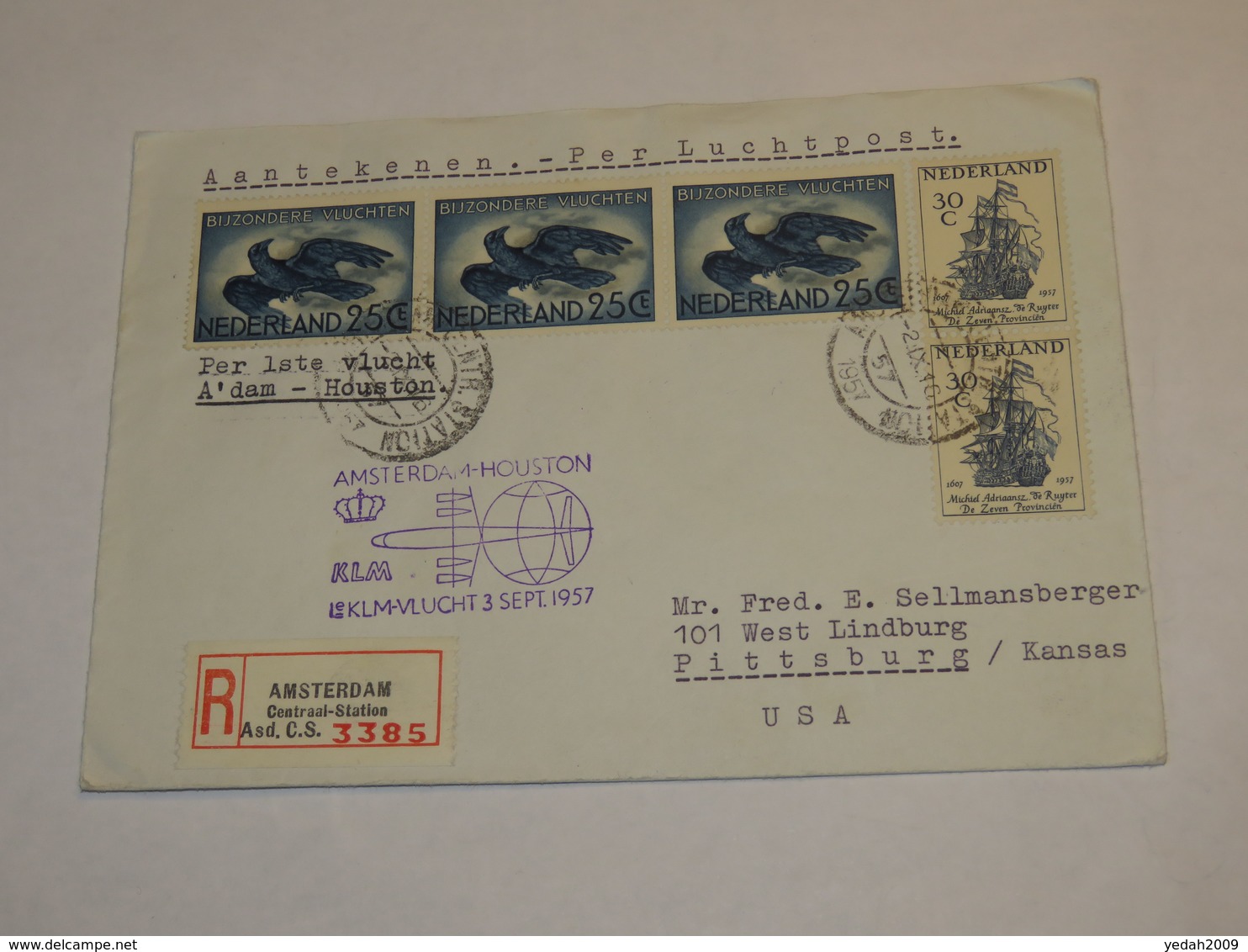 Netherland First Flight Cover 1957 - Otros & Sin Clasificación