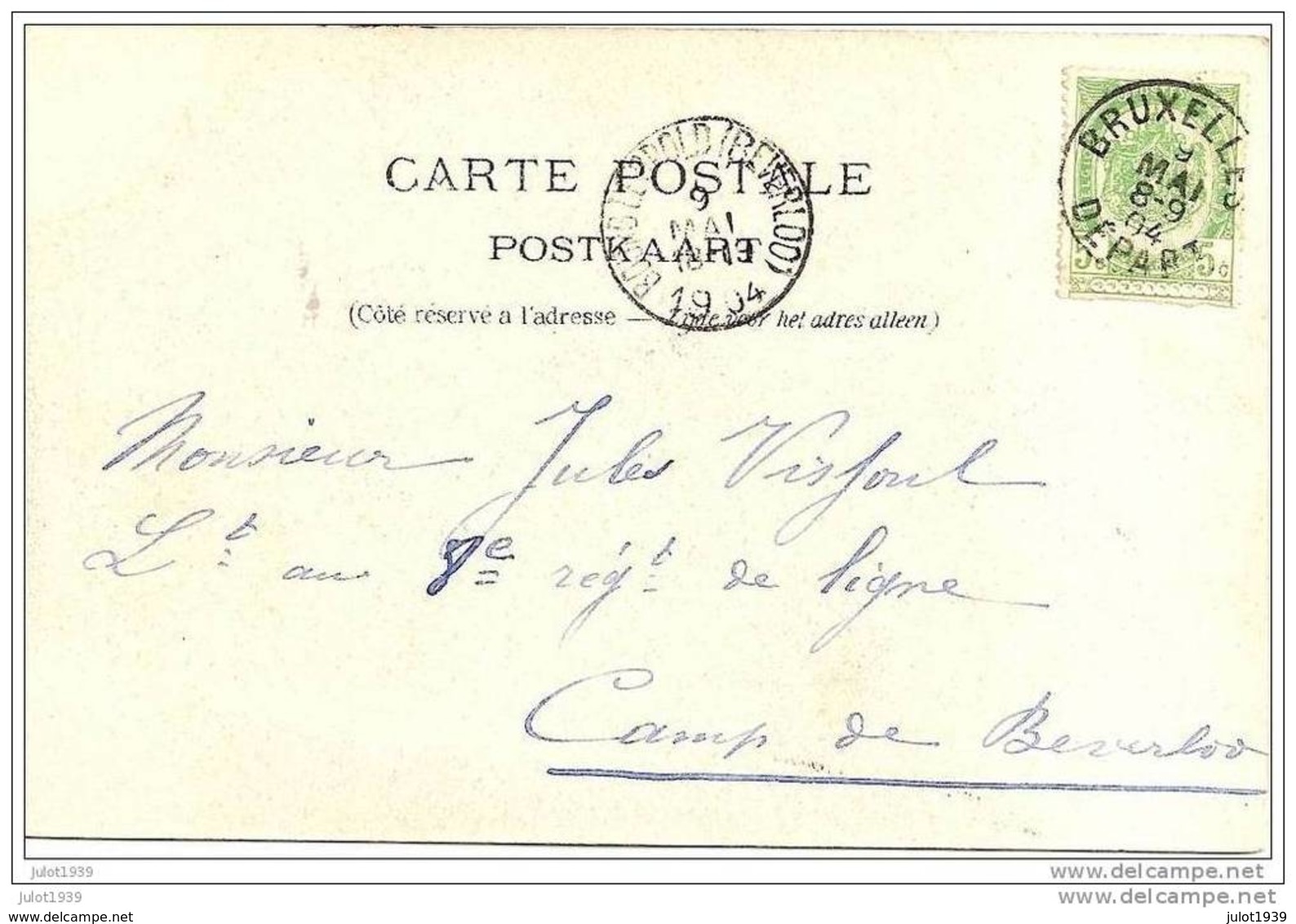 BERLARE ..-- Lac Overmeire ..-- UYTBERGEN ..-- DONCK ..--1904 Vers BEVERLOO ( Mr Jules VISSOUL ) . Voir Verso . - Berlare