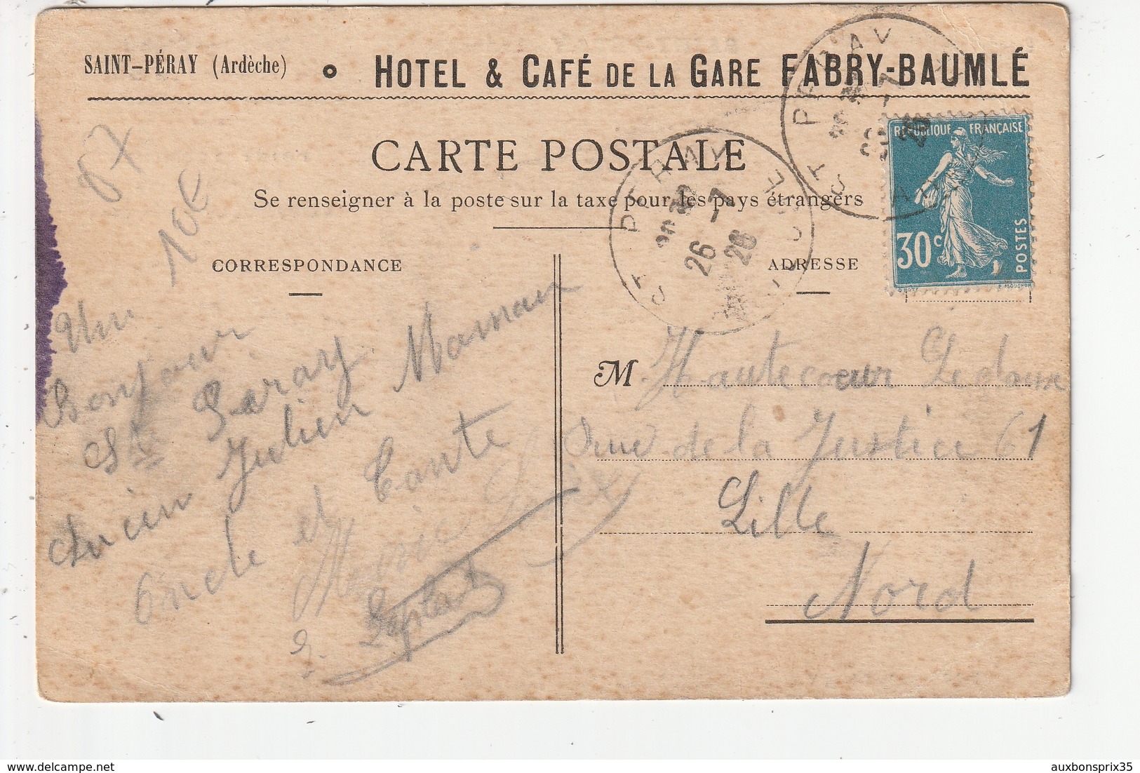 SAINT PERAY - TOURING CLUB - HOTEL ET CAFE DE LA GARE FABRY BAUMLE - 07 - Saint Péray