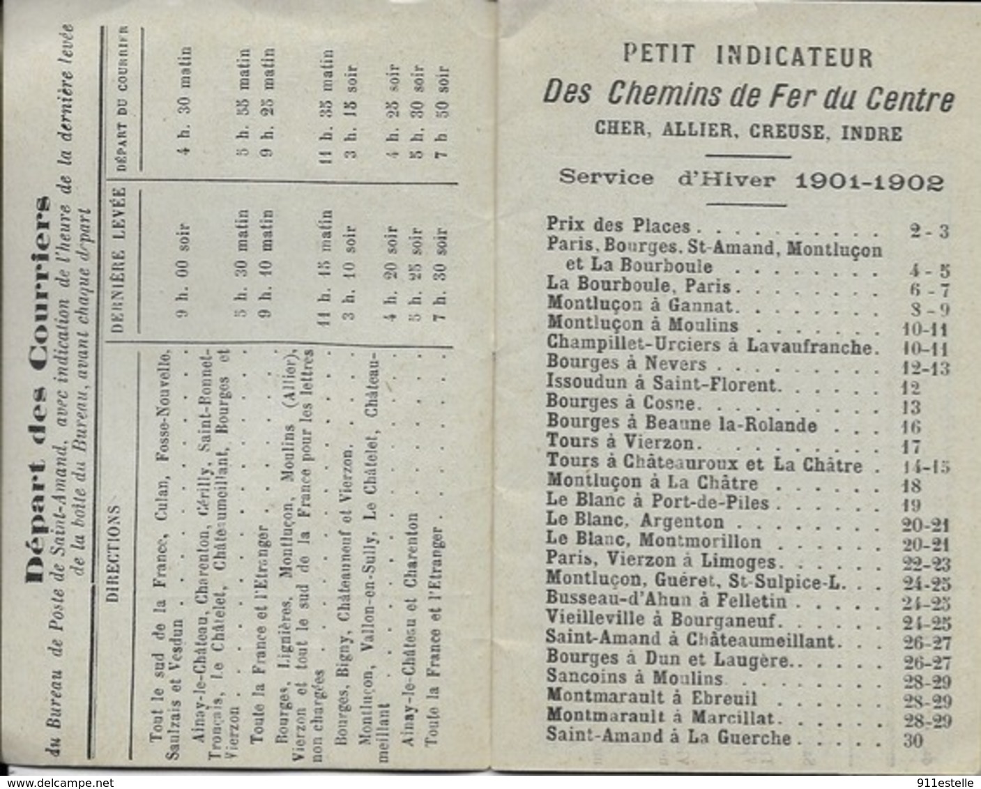 18   PETIT INDICATEUR  DES CHEMIN DE FER  DU CENTRE 1901 - 1902  ( Pub Offert Par M MALLET - Europe