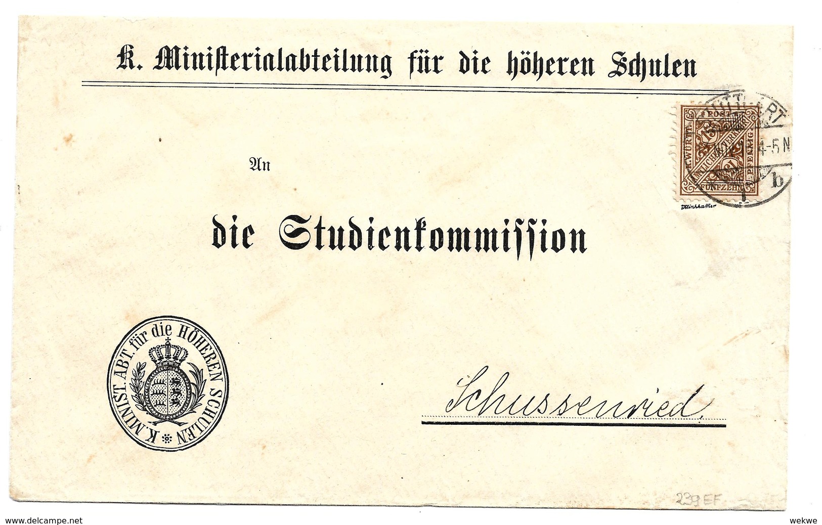 Württemberg XX002 / Dienstbrief Von Stuttgart Nach Schussenried - Brieven En Documenten