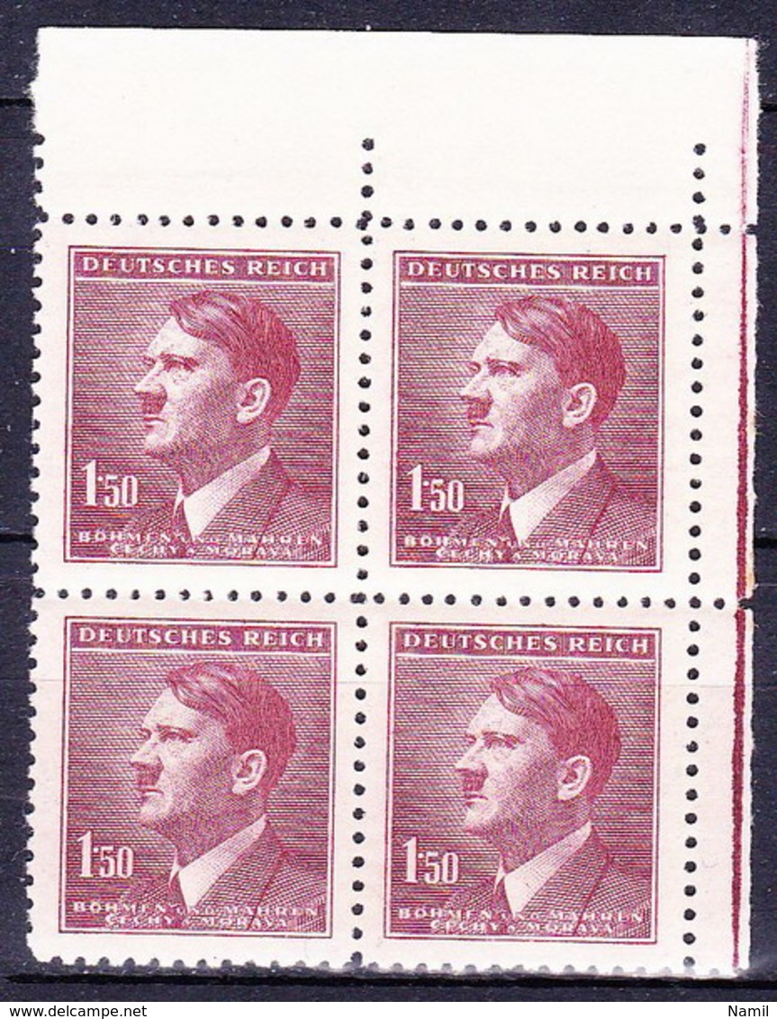 Boheme Et Moravie 1942 Mi  97 (Yv 85), (MNH)** Bloc De 4 - Coin De Feuille - Unused Stamps