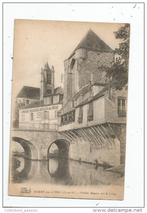 Cp , Commerce , Epicerie , Mercerie , Articles De Pêche , MORET SUR LOING , Vieille Maison , Vierge - Winkels