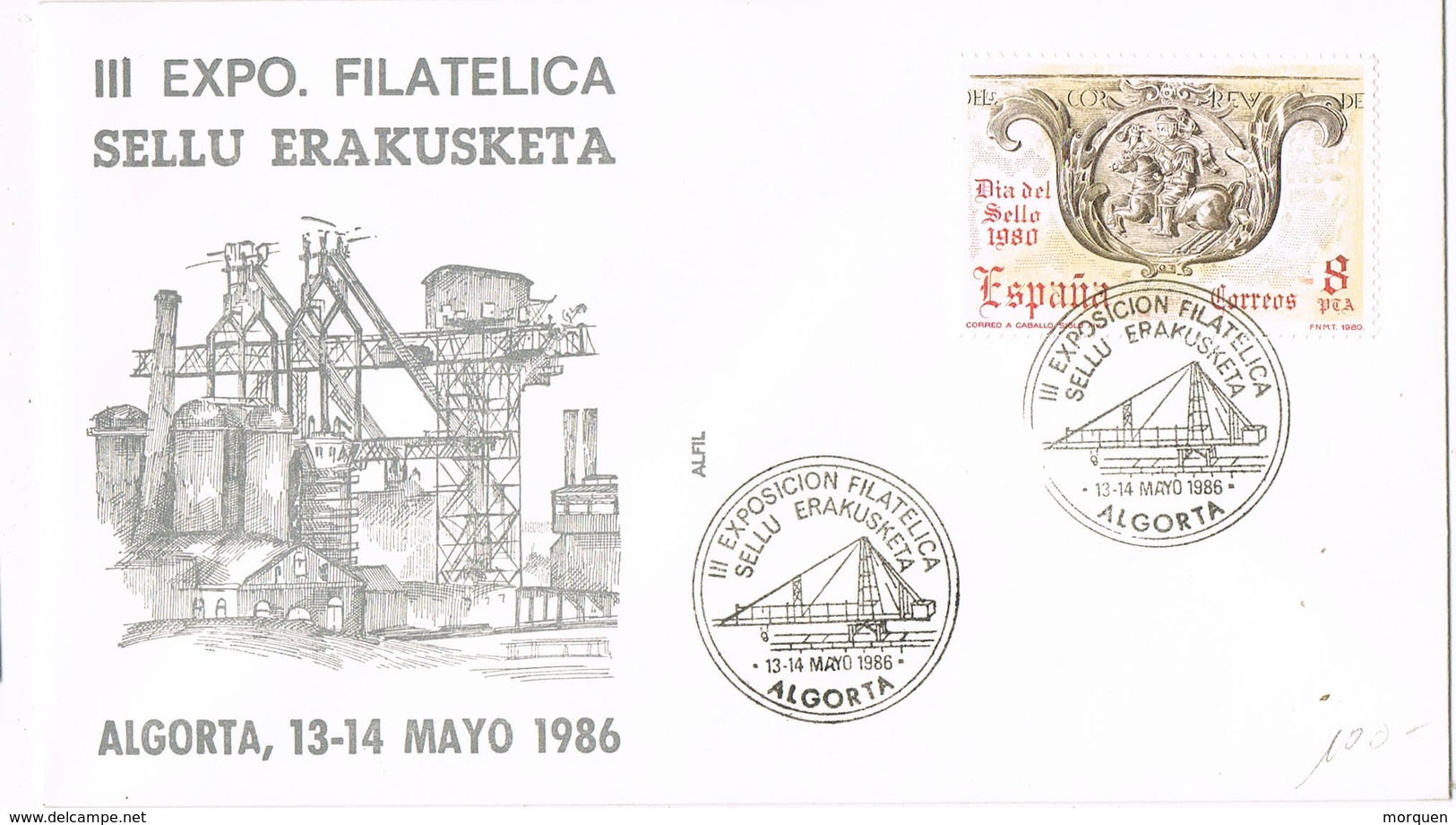 35891. Carta Exposicion ALGORTA (Vizcaya) 1986. Sellu Erakusketa. Industria - Cartas & Documentos