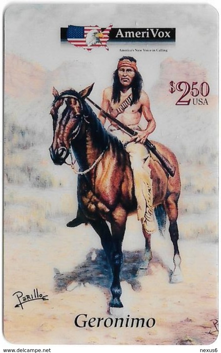 USA - AmeriVox - Perillo Native American Artwork - AVX-Pr152 - Geronimo On Horse #5, Remote Mem. 2.50$, 5.000ex, Mint - Amerivox