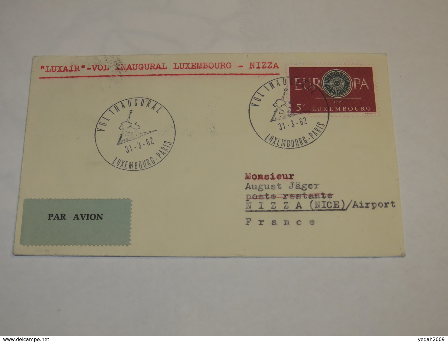 Luxembourg First Flight Cover 1962 - Andere & Zonder Classificatie