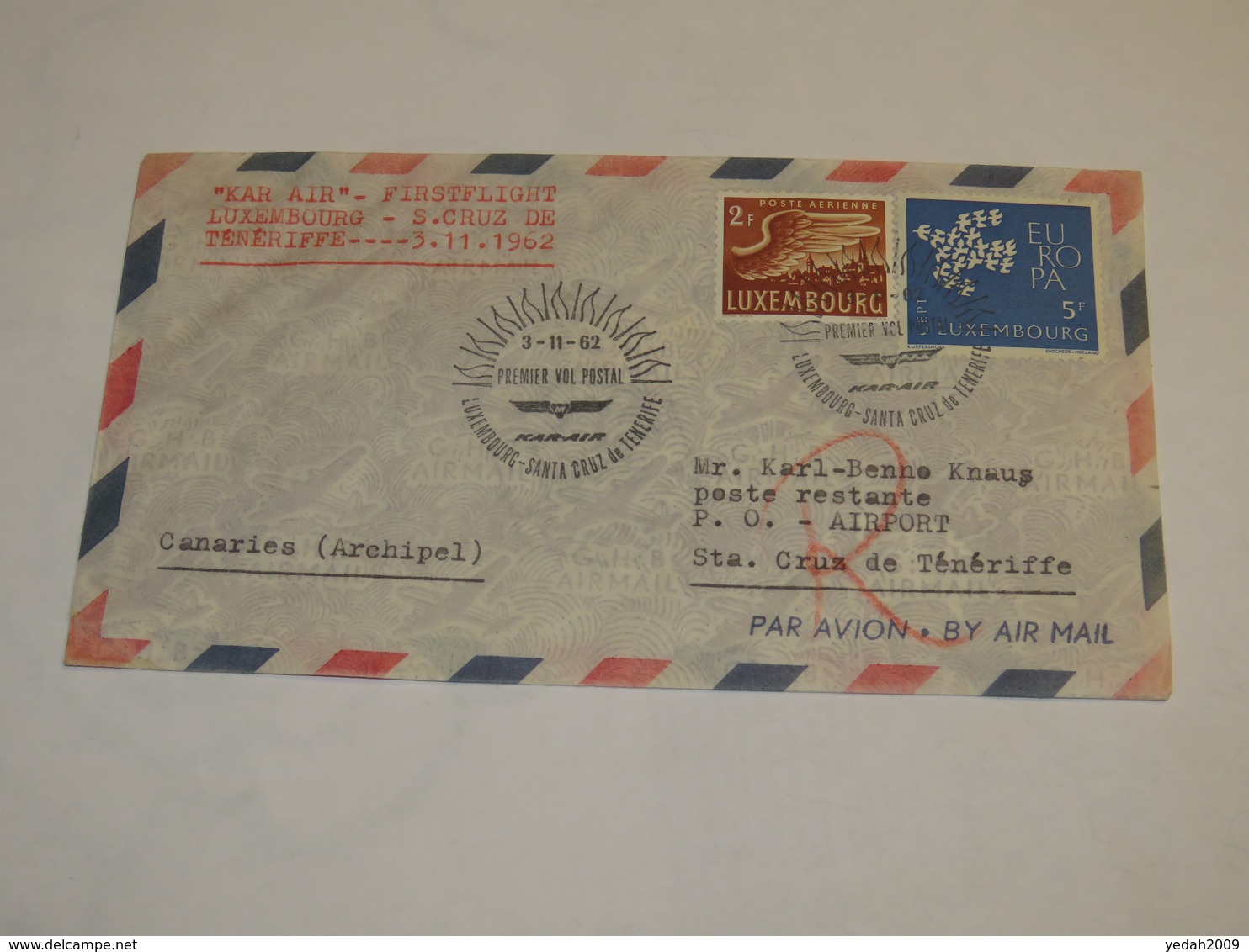 Luxembourg First Flight Cover 1962 - Andere & Zonder Classificatie
