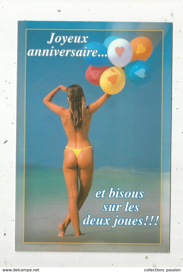 Cp , Femme,joyeux Anniversaire Et Bisous Sur Les Deux Joues!!! ,plage ,maillot De Bain , 12 X 18, Vierge Frais Fr 1.55 E - Mujeres