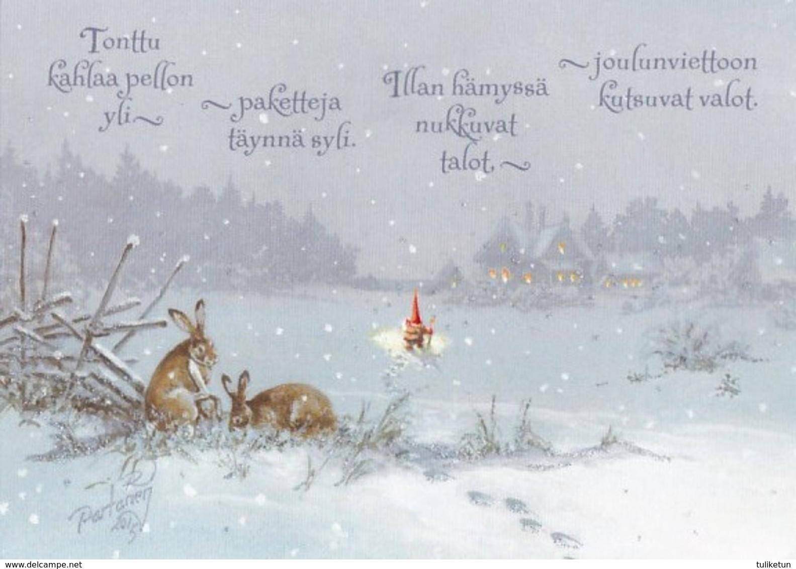 Brownie - Gnome - Elf Walking In Snow - Rabbits - Hares - Raimo Partanen - Andere & Zonder Classificatie