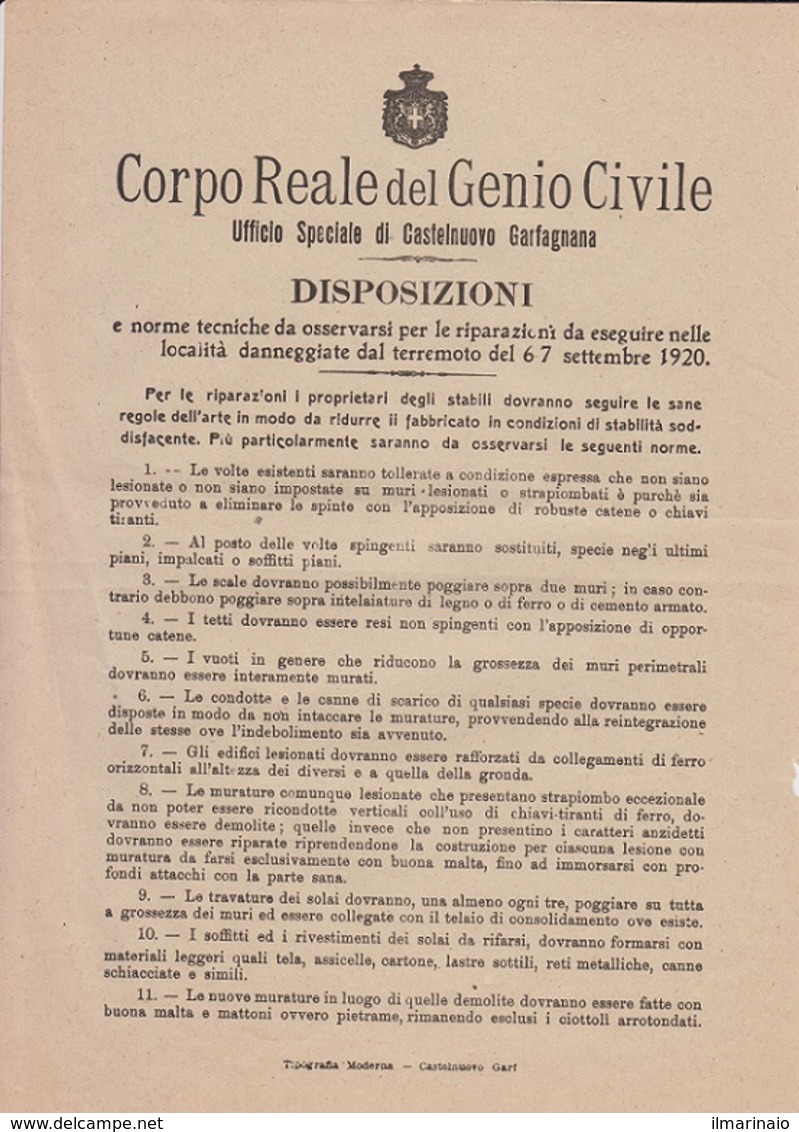 ** CORPO REALE DEL GENIO CIVILE , CASTELNUOVO GARFAGNANA.- (LU).-** - Documenti Storici