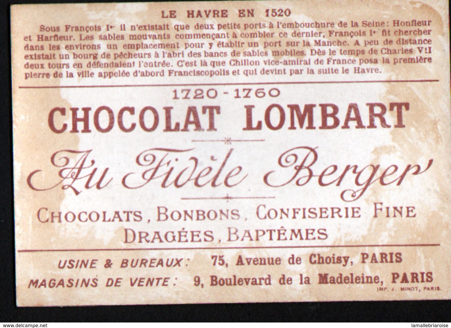 Chromo Chocolat Lombart, Le Havre En 1520 - Lombart