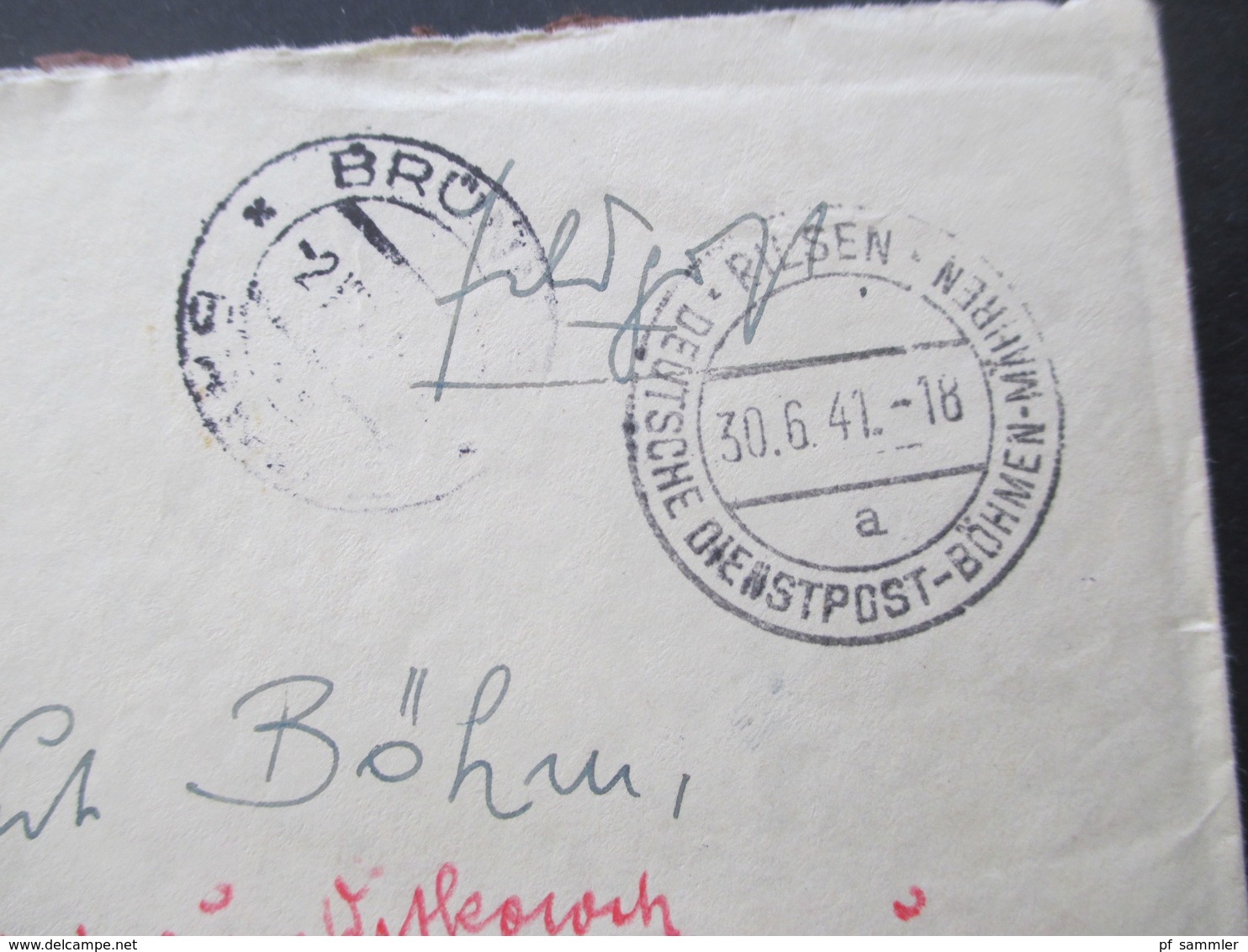 Deutsche Dienstpost Böhmen Und Mähren Pilsen (Ostkaserne) Nach Brünn Mit Ak Stempel Und Weitergeleitet Nach Mährisch Ost - Covers & Documents