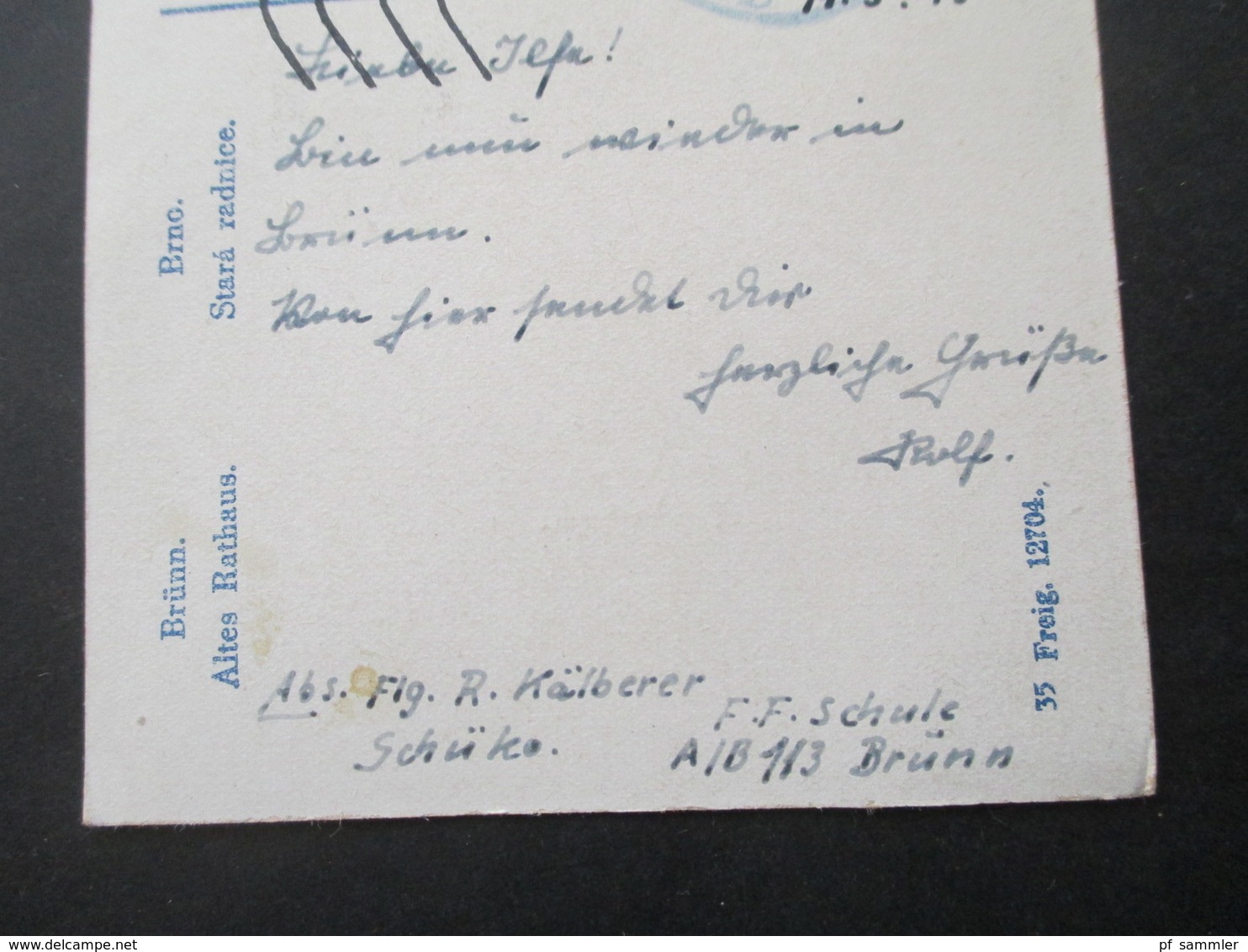Böhmen Und Mähren 1943 Flugzeugführerschule 113 Schülerkomp. Absender Flieger In Brünn Feldpost AK Brünn Altes Rathaus - Lettres & Documents