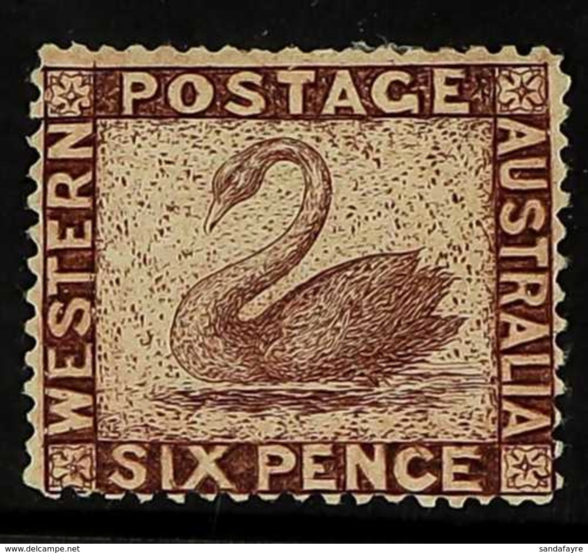 WESTERN AUSTRALIA 1861 6d Violet- Brown Engraved ONEGLIA (Panelli) FORGERY Perf 14 On Paper With Faked Swan Watermark, M - Andere & Zonder Classificatie