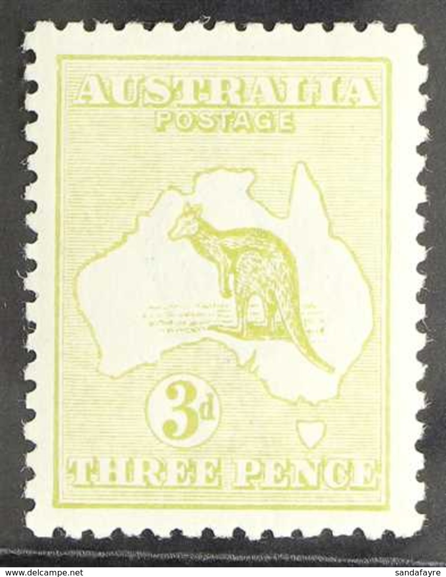 1915 3d Yellow Olive, Die II, Wmk Narrow Crown, Kangaroo, SG 37d, Superb Mint. For More Images, Please Visit Http://www. - Otros & Sin Clasificación