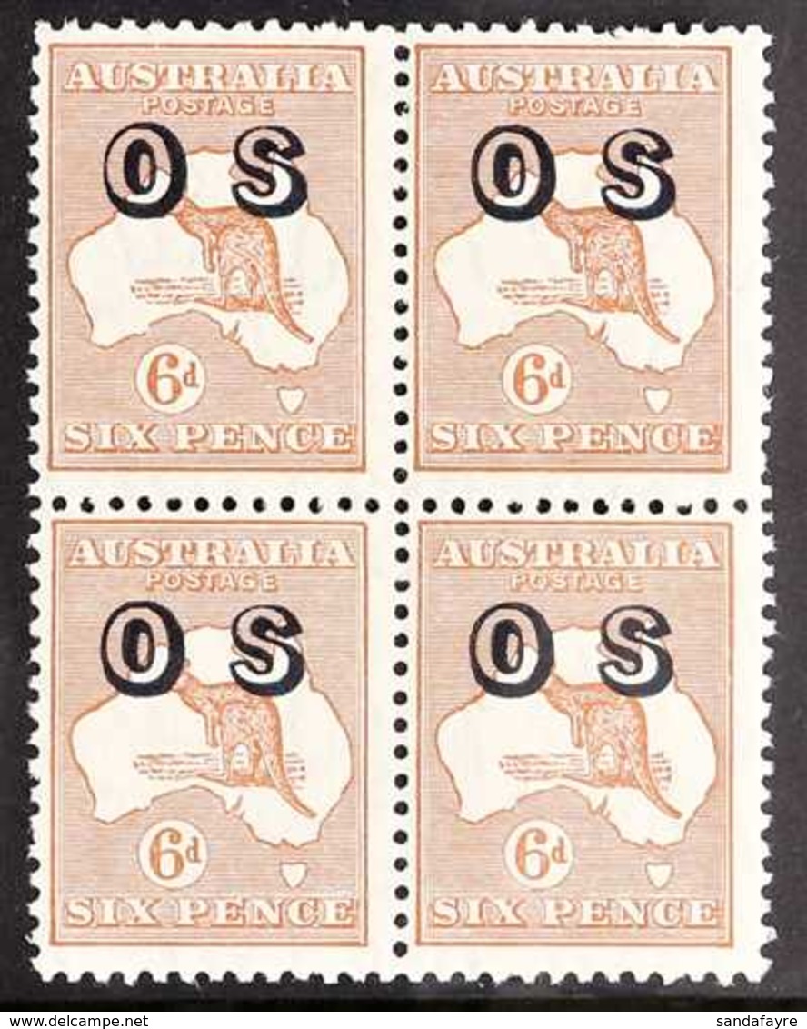 OFFICIALS 1932-3 6d Chestnut Kangaroo, Wmk SG Type W15, "O S" Overprint In A BLOCK OF FOUR, SG O133, Never Hinged Mint B - Otros & Sin Clasificación