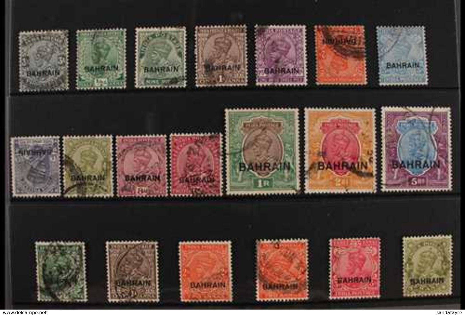 1933-37 KGV USED COLLECTION Presented On A Stock Card That Includes 1933-37 Set Of All Values Inc 5r Upright Wmk (SG 1/1 - Bahrain (...-1965)