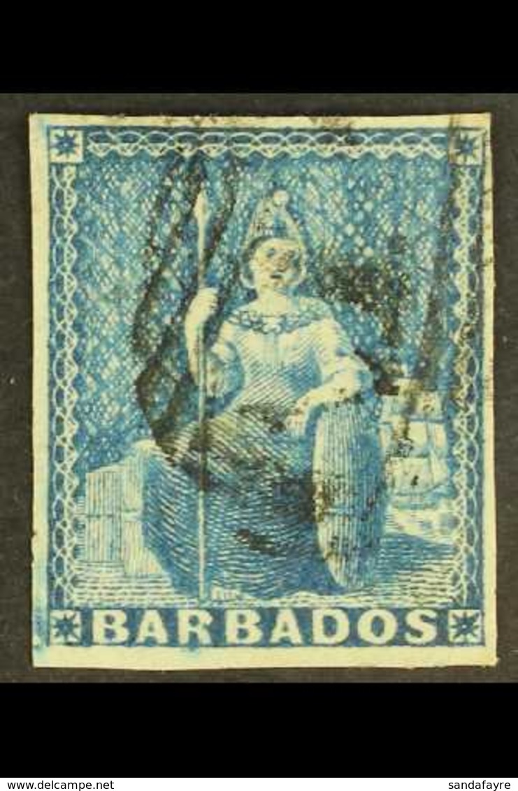 1852 (1d) Deep Blue, Britannia, SG 3, Superb Used. For More Images, Please Visit Http://www.sandafayre.com/itemdetails.a - Barbades (...-1966)