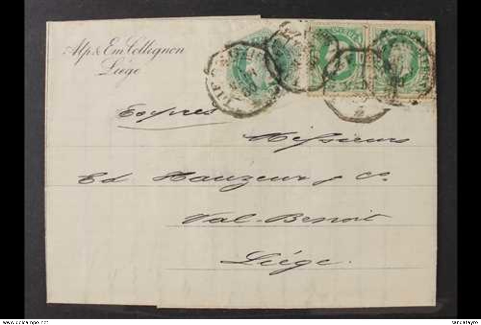 TELEGRAPHS 1880 (26 May) Entire Letter To Liege Bearing 1872 25c Green Telegraph Stamp, Cob TG4, Plus 10c Postage Stamp  - Andere & Zonder Classificatie