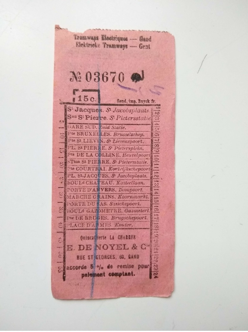 Tram Electriques Tramways St. Jacques > St. Pierre Gand Gent Ticket Billet Belgique - Europe