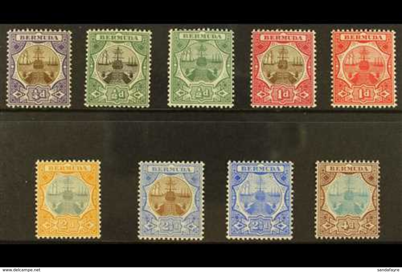 1906-10 Dry Dock Complete Set, SG 34/42, Fine Mint. (9) For More Images, Please Visit Http://www.sandafayre.com/itemdeta - Bermuda