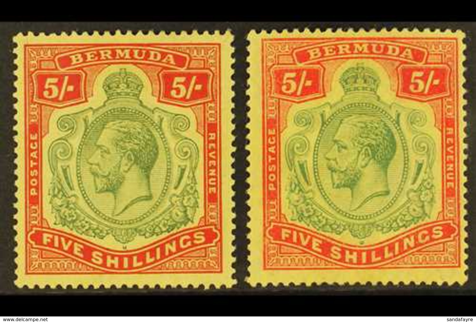 1918-22 5s, The Two Shades, SG 53/53d, Fine Mint. (2) For More Images, Please Visit Http://www.sandafayre.com/itemdetail - Bermudas