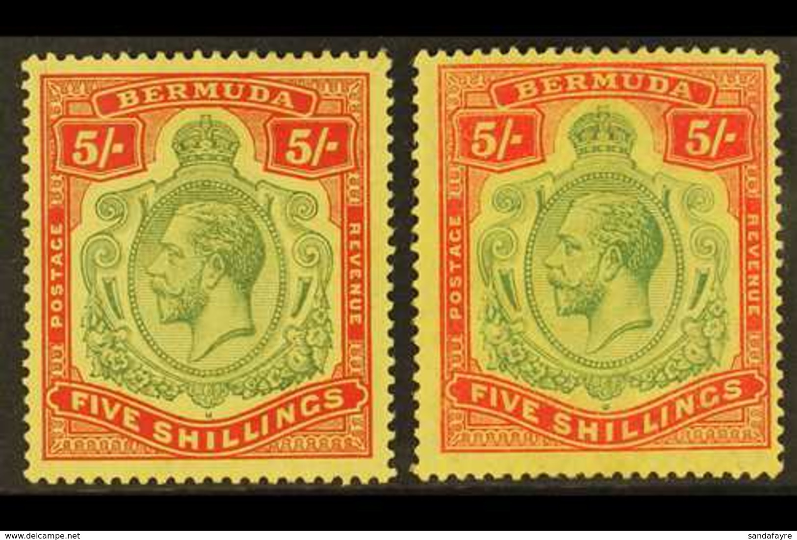 1918-22 5s, The Two Shades, SG 53/53d, Fine Mint. (2) For More Images, Please Visit Http://www.sandafayre.com/itemdetail - Bermudes