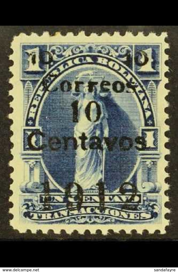 1912 10c On 1c Blue With SURCHARGE IN BLACK, Scott 101d Or SG 129b, Mint. For More Images, Please Visit Http://www.sanda - Bolivie