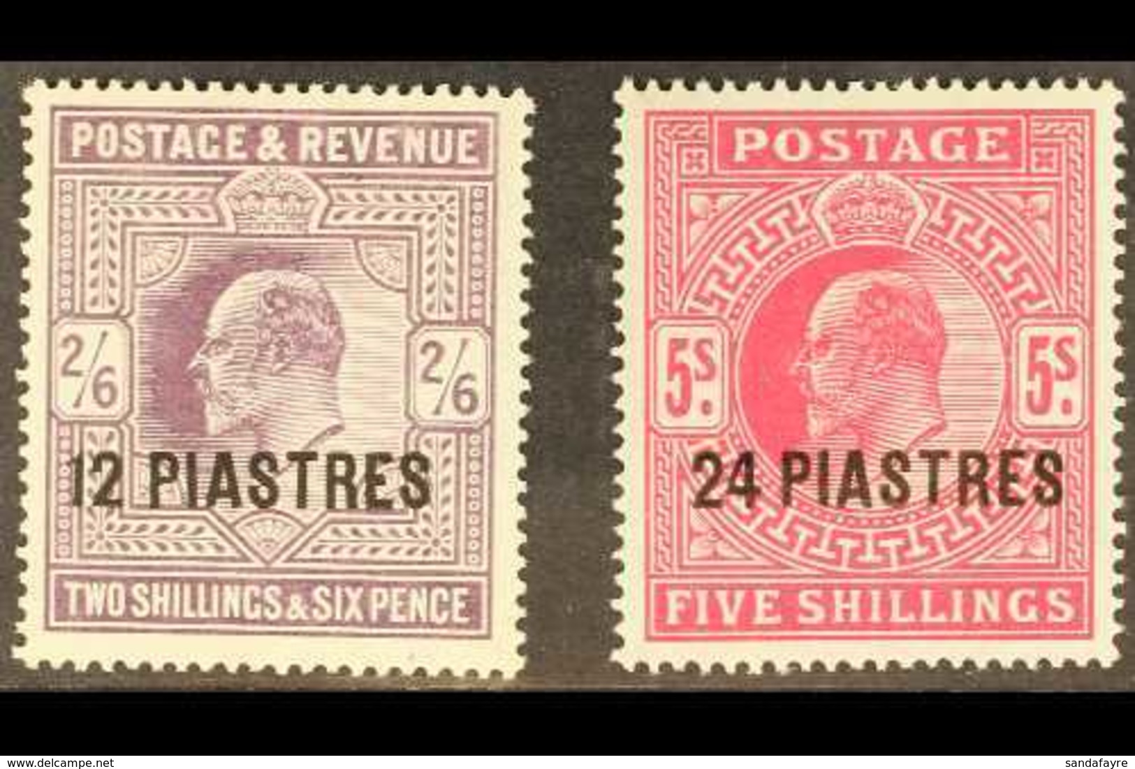 1911 - 13 12pi On 2s 6d And 24pi On 5s Carmine, SG 33/4, Very Fine And Fresh Mint. (2 Stamps) For More Images, Please Vi - Levante Británica