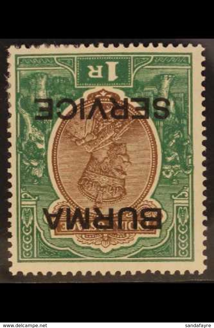 OFFICIAL 1937 KGV 1r (India) Chocolate & Green, Overprinted "Burma - Service", INVERTED WATERMARK Variety, SG O11w, Very - Birmanie (...-1947)