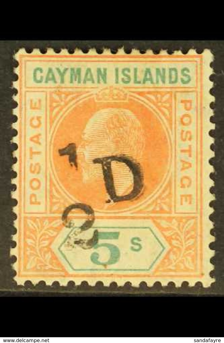 1907 ½d On 5s Salmon & Green Surcharge, SG 18, Fine Mint, Signed. For More Images, Please Visit Http://www.sandafayre.co - Iles Caïmans