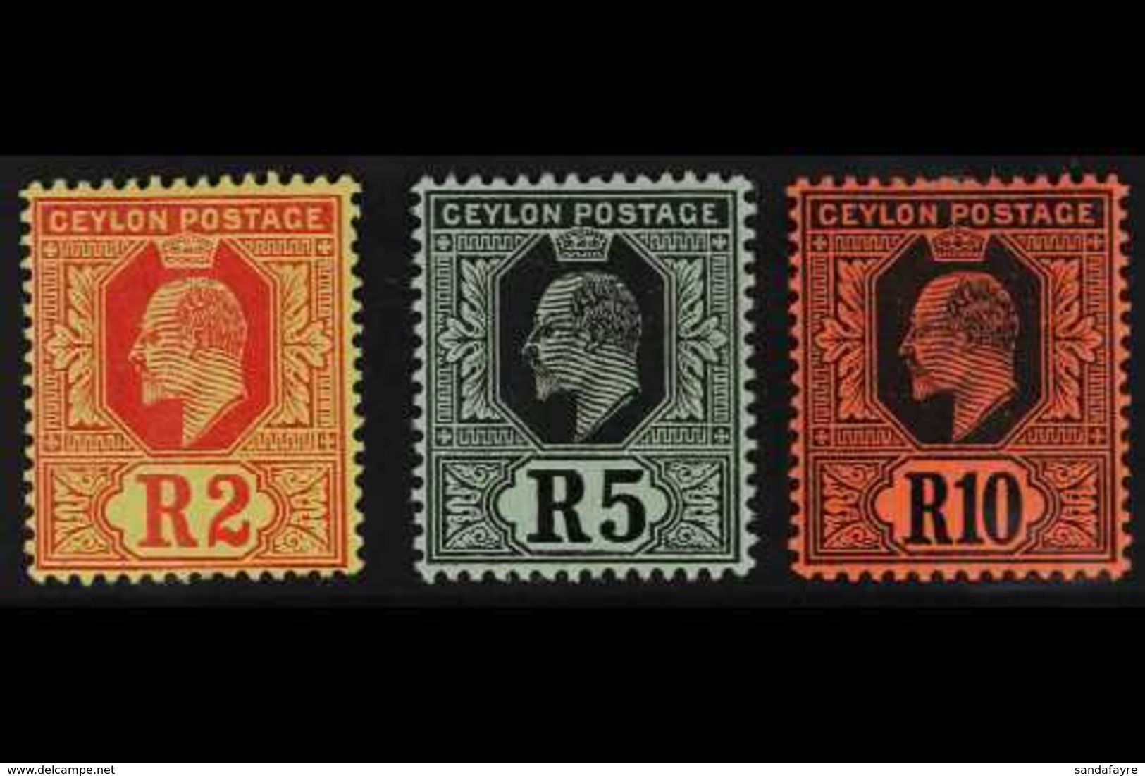 1910 2r, 5r And 10r Wmk MCA, Ed VII High Values, SG 298/300, Very Fine Mint. (3 Stamps) For More Images, Please Visit Ht - Ceilán (...-1947)