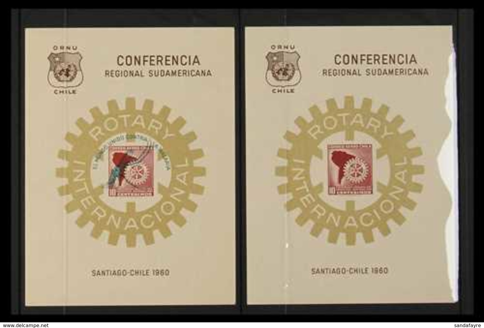 1960-62 ROTARY INTERNATIONAL CONFERENCE. 1960 Souvenir Sheet Bearing 10c Maroon "Map & Rotary Emblem" & 1962 Sheet Overp - Chile