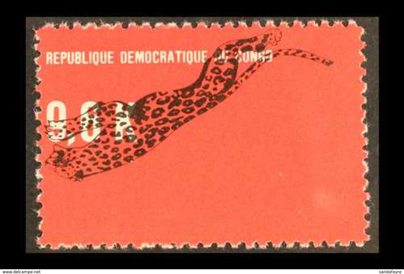 1968 9.6k Black On Scarlet LEOPARD INVERTED, SG 656a, Never Hinged Mint. Rarely Seen. For More Images, Please Visit Http - Autres & Non Classés