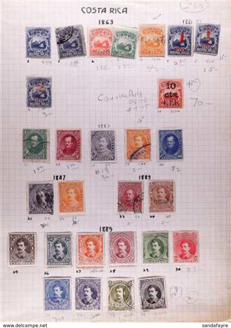 1870's-1970' INTERESTING COLLECTION/ACCUMULATION On Leaves & Stock Pages In A Binder, Mint & Used Stamps, Includes Usefu - Costa Rica