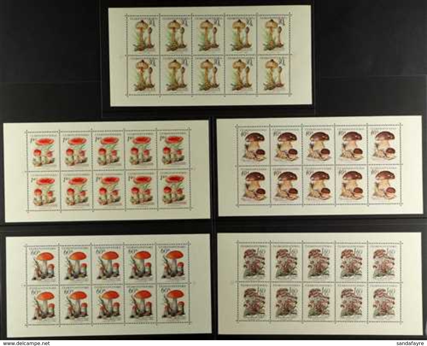 1958 Mushrooms Sheetlets Of 10 Complete Set, Michel Klb 1101/05 (SG 1058/62), Never Hinged Mint, Very Fresh, 1.60k Exper - Otros & Sin Clasificación