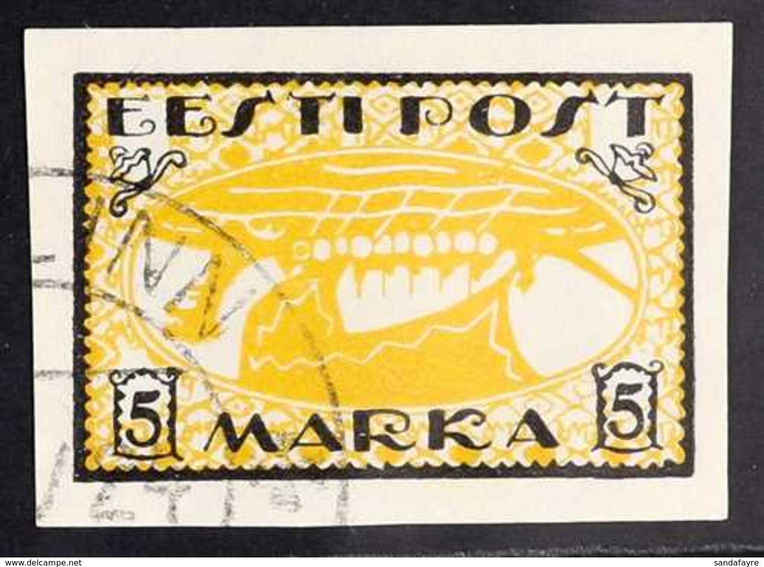 1919 5m Yellow & Black White Paper Viking Ship With YELLOW CENTRE INVERTED Variety (Michel 13x KF, Estonia Handbook 28 G - Estonie