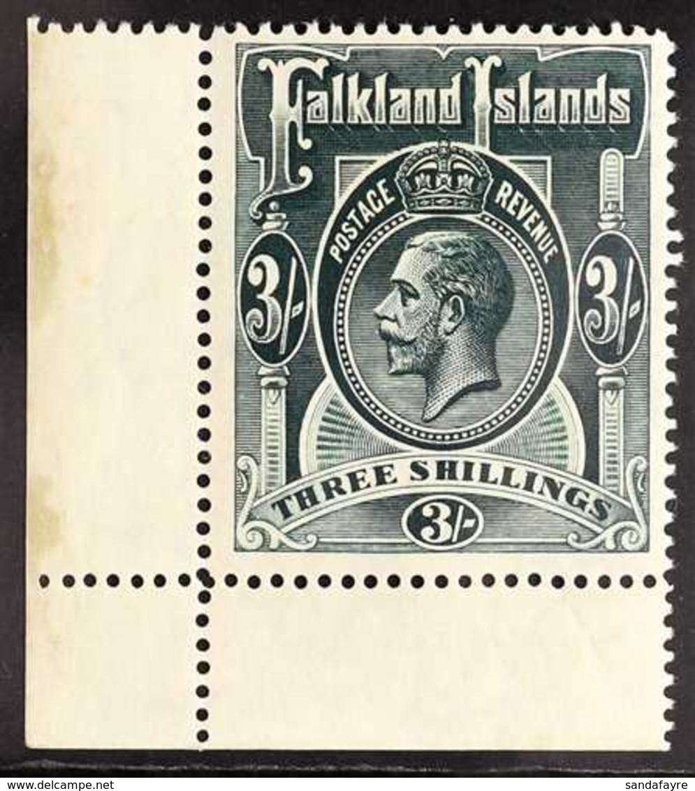 1912-20 3s Slate-green, Wmk Mult. Crown CA, SG 66, Never Hinged Mint, Corner Marginal Example. For More Images, Please V - Falklandeilanden