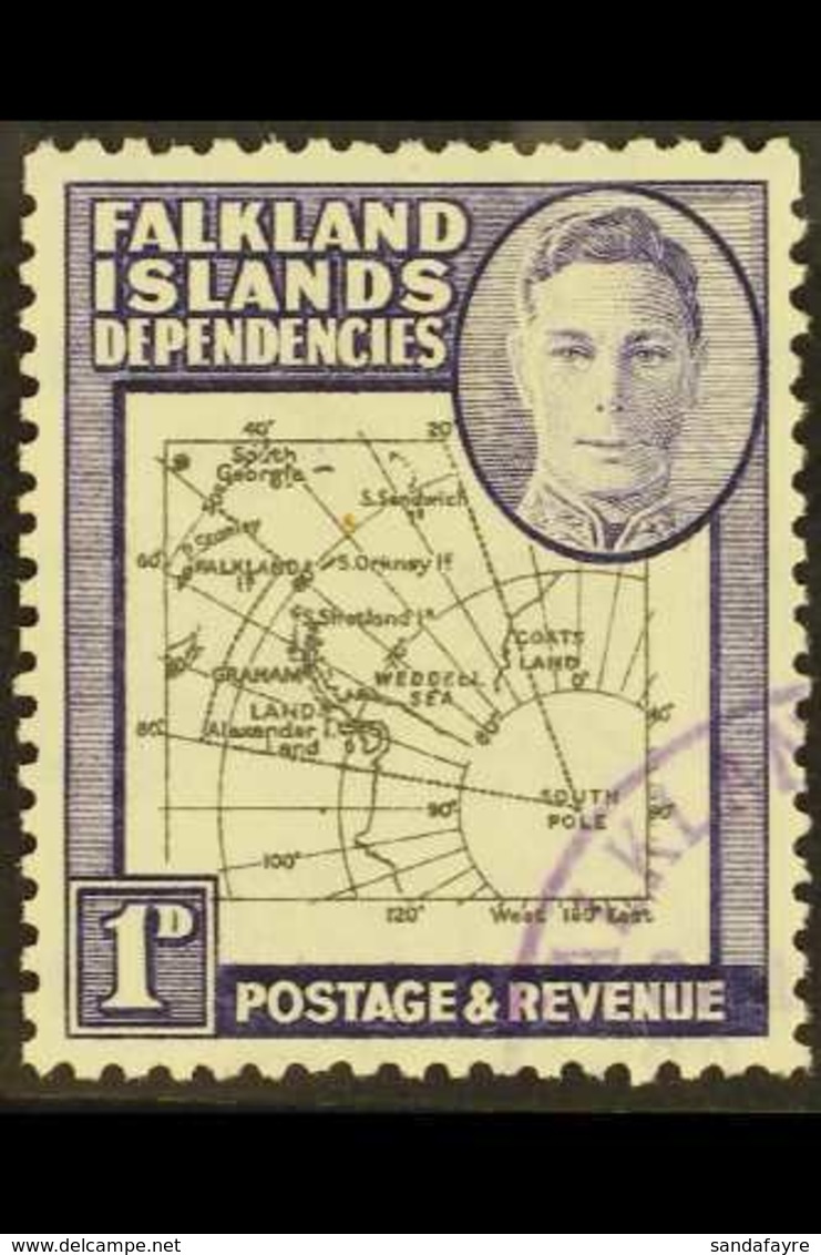 1946-49 1d Black And Violet (thick And Coarse Map), With EXTRA ISLAND Variety, SG G2aa, Very Fine Used. For More Images, - Falkland