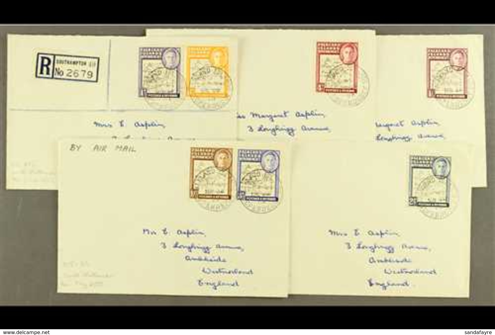 1952 - 1953 COVERS Selection Of Covers To UK (no Back Flaps) Franked With Range Of Clear And Coarse Map Values To 1s. (5 - Islas Malvinas