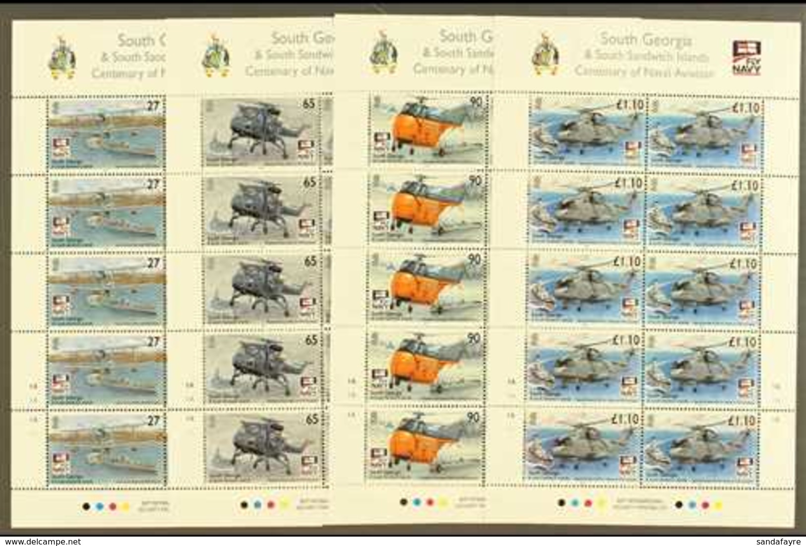 2009 Centenary Of Naval Aviation Set, SG 463/6, Sheetlets Of 10, NHM (4 Sheetlets) For More Images, Please Visit Http:// - Islas Malvinas