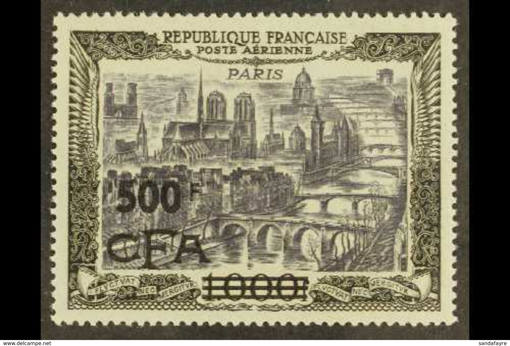 REUNION 1951 500f On 1000f Paris AIR, Yvert 51, Very Fine Never Hinged Mint. For More Images, Please Visit Http://www.sa - Andere & Zonder Classificatie